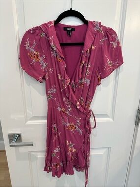 PAIGE Rose-Pink Floral Wrap Mini Dress